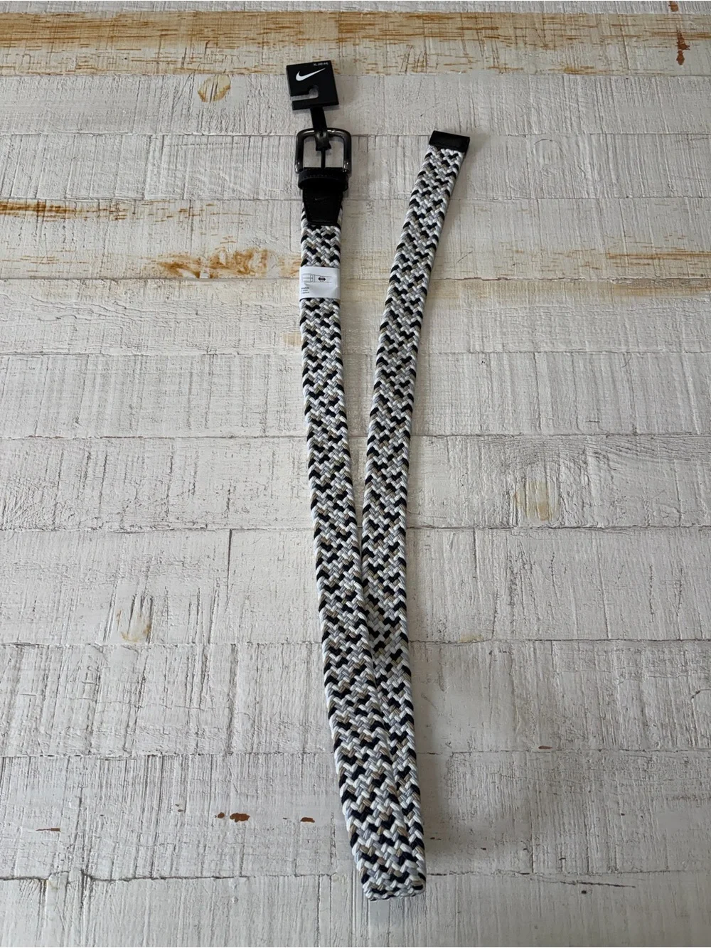 Nike Men's Woven Stretch Belt NWT size XL 42-44 Braided Nylon Khaki White Black